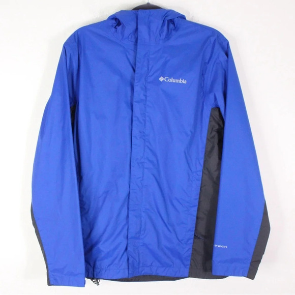 Columbia Blue and Black Hooded Rain Omni -Tech Nylon Jacket - Picture 1 of 9